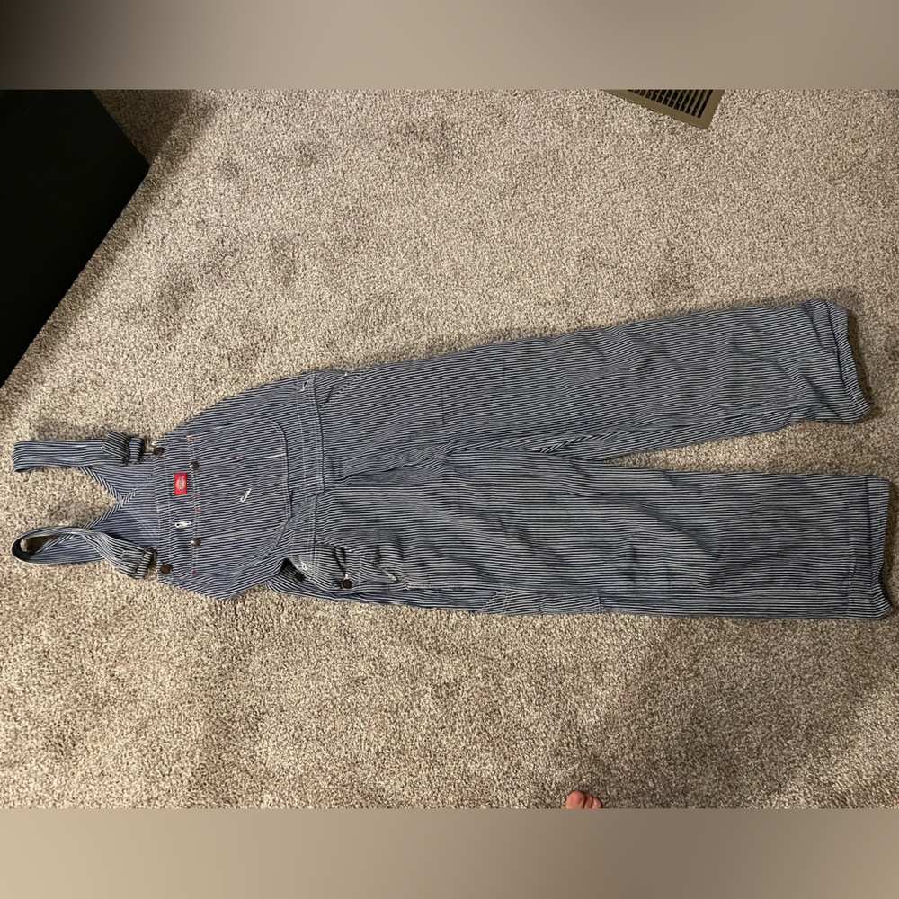 Dickies blue/white striped overalls